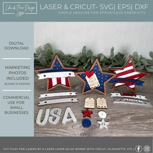 Mix & Match Chunky Star Shelf Sitter Bundle SVG - 4th of July Laser Ready Cut Files  - Patriotic DIY Decor Bundle - Independence Day project