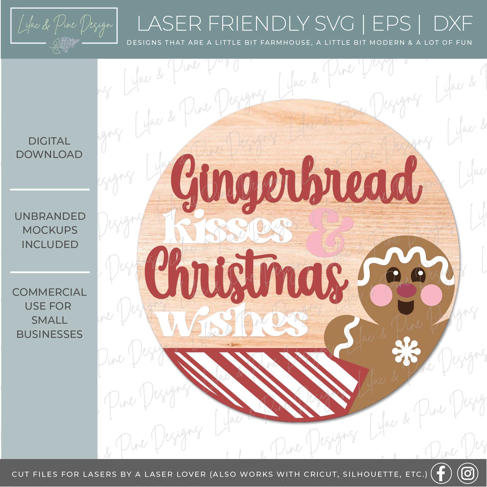 Gingerbread Round Sign SVG, Christmas Door Hanger, Gingerbread Kisses ...