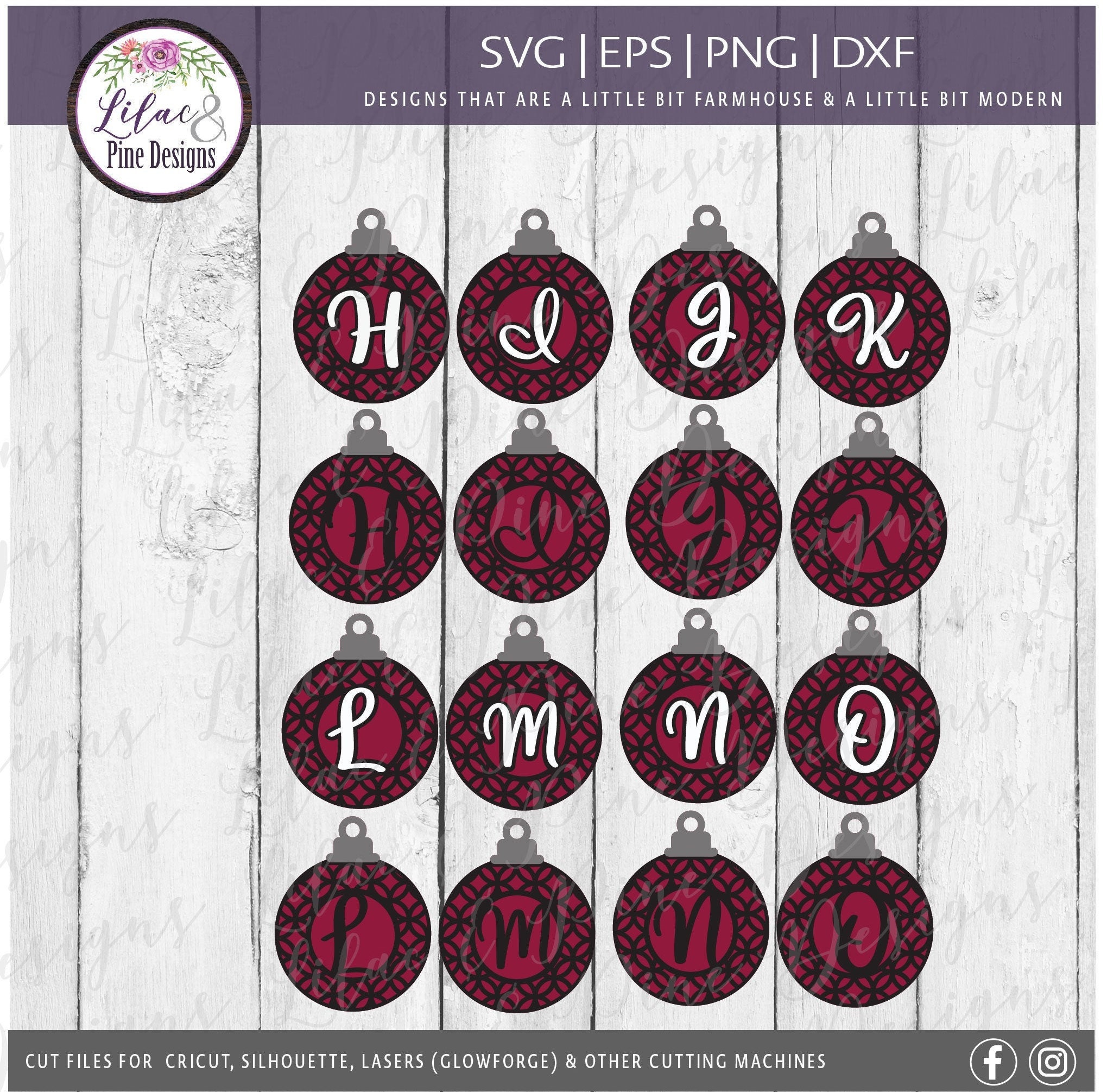 Christmas Ornament Monogram Set SVG Personalized Ornament Etsy