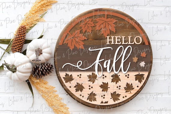 Hello Fall sign SVG, Fall door round SVG, Fall Welcome, Fall porch decor  SVG, fall leaves svg, maple leaves, Glowforge Svg, laser cut file