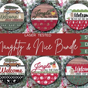 Christmas Door Hanger bundle SVG, Naughty Nice sign Bundle, Christmas Welcome Sign SVG, Snarky Christmas Sign, Glowforge Svg, laser cut file