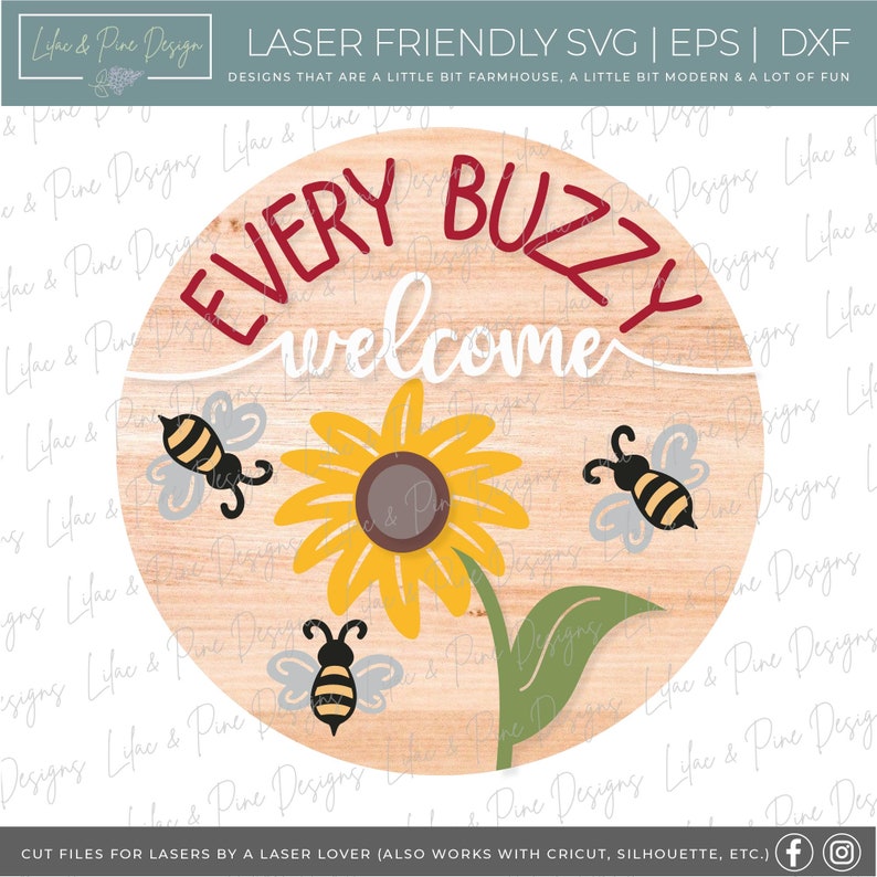 Buzzy Lettering Bee Welcome Sign Svg, Sunflower Door Hanger SVG, Bee Porch Sign SVG ...