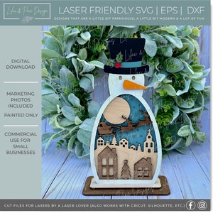 Snowman shelf sitter SVG, Layered Christmas scene SVG, laser Christmas Eve design, Christmas laser file, Glowforge SVG, laser cut file