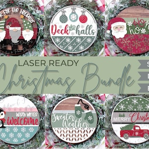 Paquete de colgadores de puerta navideños, paquete de letreros navideños SVG, archivo láser navideño, letrero navideño SVG, archivos Glowforge, archivo cortado con láser