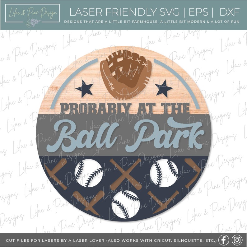 At the Ball Park Welcome Sign SVG | Baseball Round Door Hanger | Laser ...