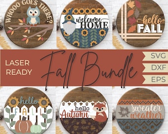 Fall welcome sign bundle, hello fall door hanger SVG, autumn SVG, sweater weather svg, gnome svg, sunflower svg, Glowforge laser SVG