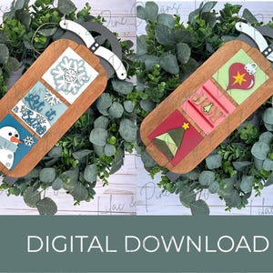 Trineo antiguo SVG intercambiable, SVG intercambiable de Navidad, SVG de invierno, SVG de muñeco de nieve, SVG de alegría, SVG de Glowforge, archivo cortado con láser