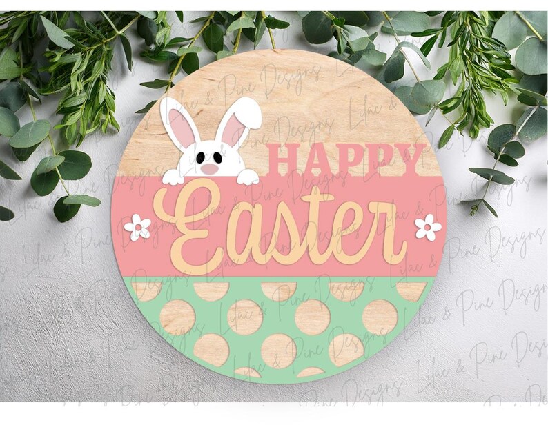 Happy Easter Round Door Hanger SVG, Easter Bunny Welcome Sign SVG ...