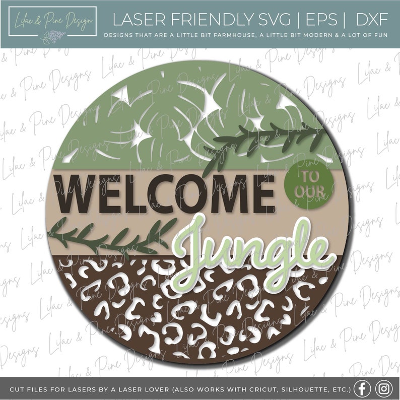 Jungle Lab Sign Jungle Sign Laser, Welcome Sign SVG, Leopard Print SVG, Plant SVG, Door ...