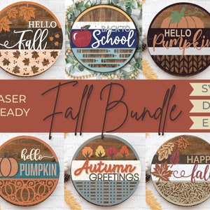Fall welcome sign bundle, fall door hanger bundle SVG, hello pumpkin SVG, hello fall svg, back to school svg, Glowforge SVG, laser cut file