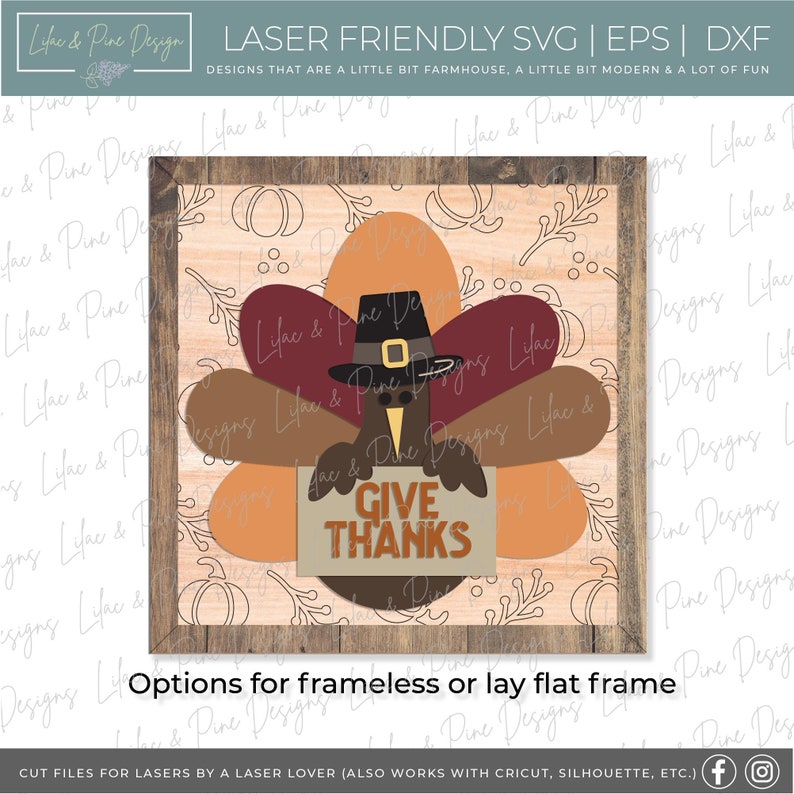 May include: A Thanksgiving-themed wood sign with a turkey holding a sign that says "Give Thanks". The turkey is brown with a red, orange, and brown feather design. The sign is surrounded by a brown wood frame.