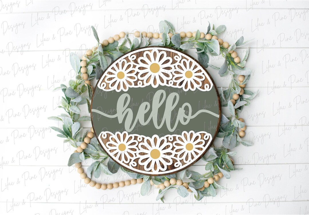 Daisy Hello Sign SVG Daisy Door Hanger SVG Summer Floral - Etsy
