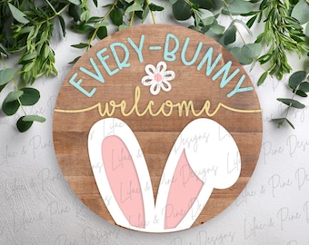 Easter Welcome door hanger, Easter porch sign SVG, Easter bunny sign, bunny ear svg, Farmhouse Easter decor, Glowforge svg, laser cut file