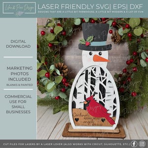 雪だるまのクリスマス デザイン SVG、メモリアル カーディナル SVG、クリスマス レーザー カット ファイル、天使の格言 SVG、Glowforge SVG、レーザー カット ファイル