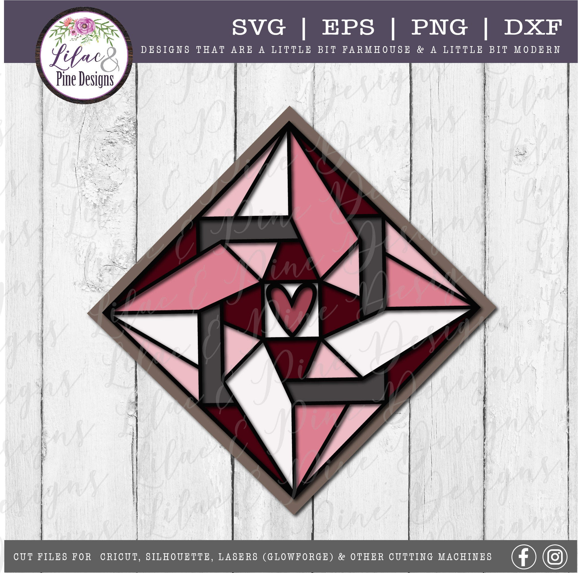 Stained Glass Quilt Design SVG Valentine Barn Quilt SVG Etsy Canada
