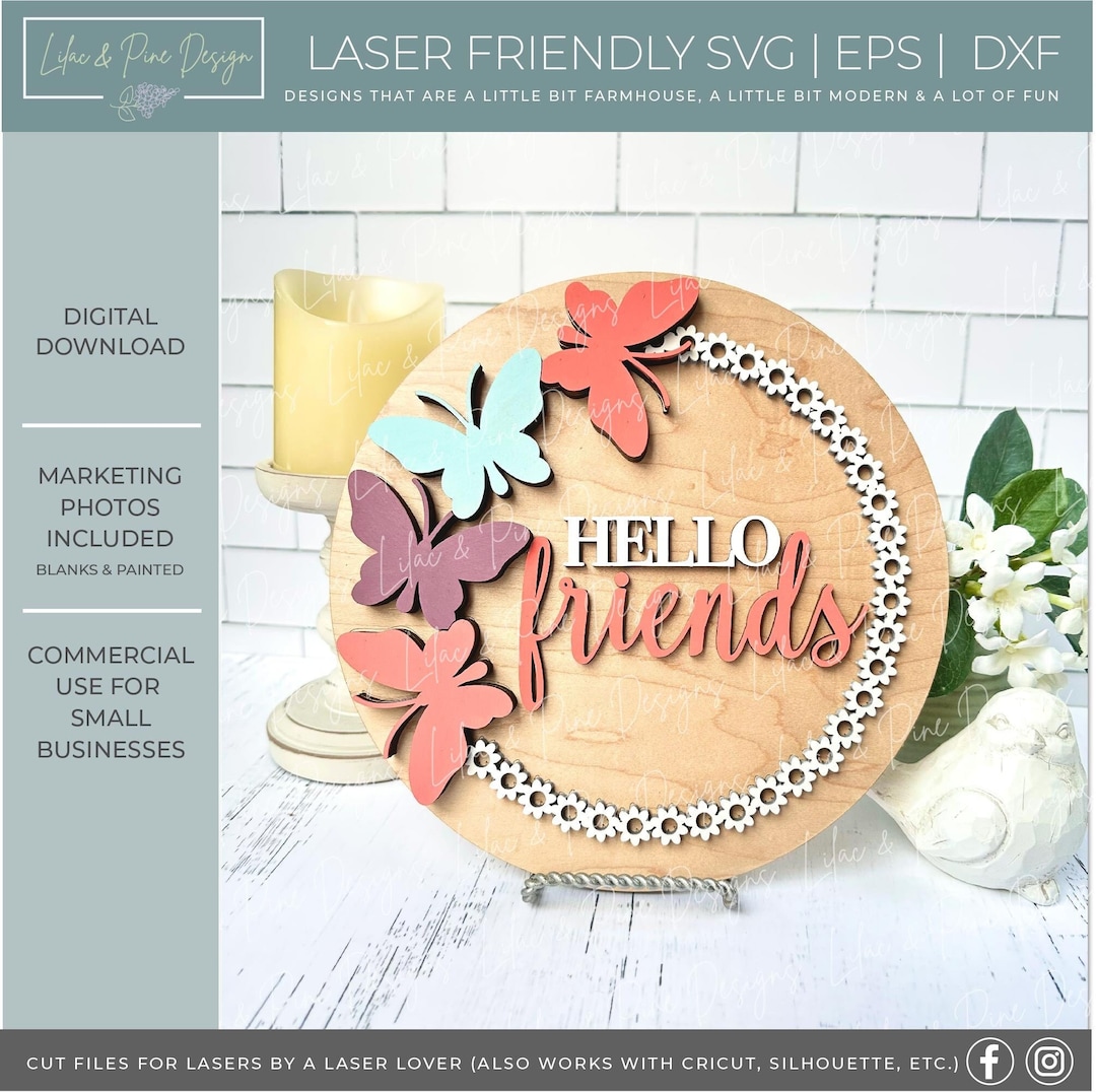 Hello Friends SVG, Butterfly Door Hanger, Spring Welcome Sign, Summer ...