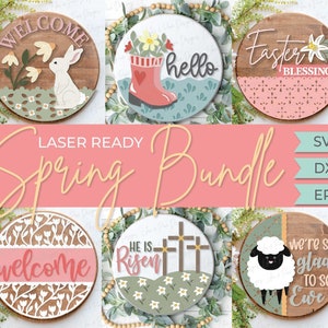 Frühling Willkommensschild SVG, Ostern Türschild Bundle, Osterschild svg, Hase Willkommen svg, Lamm svg, er ist auferstanden, Glowforge SVG, Laserschnittdatei
