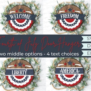 Patriotic Banner Welcome sign, July 4th door hanger SVG, Independence Day porch decor, America SVG, Glowforge SVG file, laser cut file