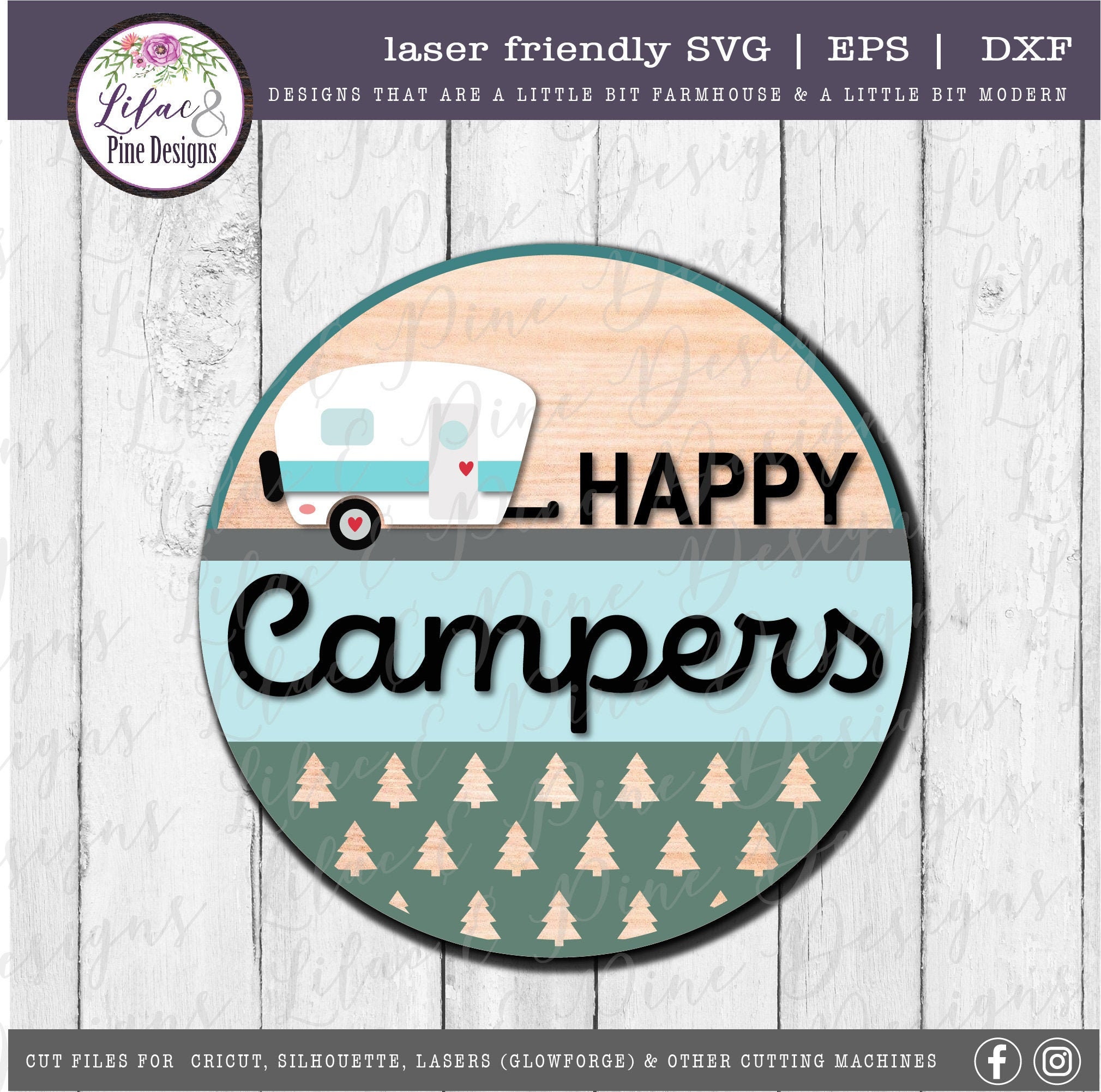 Happy Campers round sign, summer decor SVG, Camping svg, round wood s…