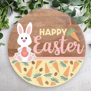 Placa de boas-vindas redonda de feliz Páscoa SVG, cabide de porta de coelho e cenoura da Páscoa SVG, decoração fofa de Páscoa, Glowforge Svg, arquivo cortado a laser, Cricut SVG