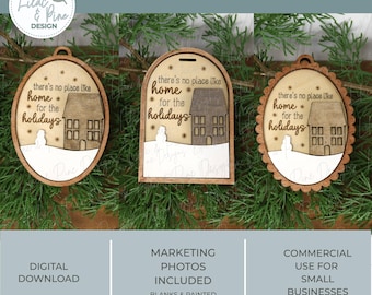 Snowy Christmas Ornament SVG Set – Winter Ornament Bundle for Personalization – Laser Cut File for Glowforge, Cricut, xTool