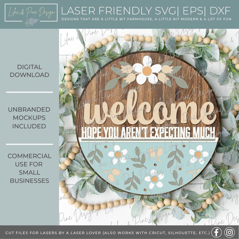 Snarky Welcome Door Hanger SVG, Funny Round Sign, Floral Welcome Sign ...