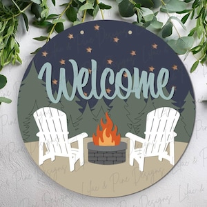 placa de boas-vindas para fogueira SVG, placa de acampamento SVG, placa de boas-vindas para campistas, placa de fogueira SVG, placa redonda para pátio, Glowforge SVG, arquivo cortado a laser, Cricut SVG