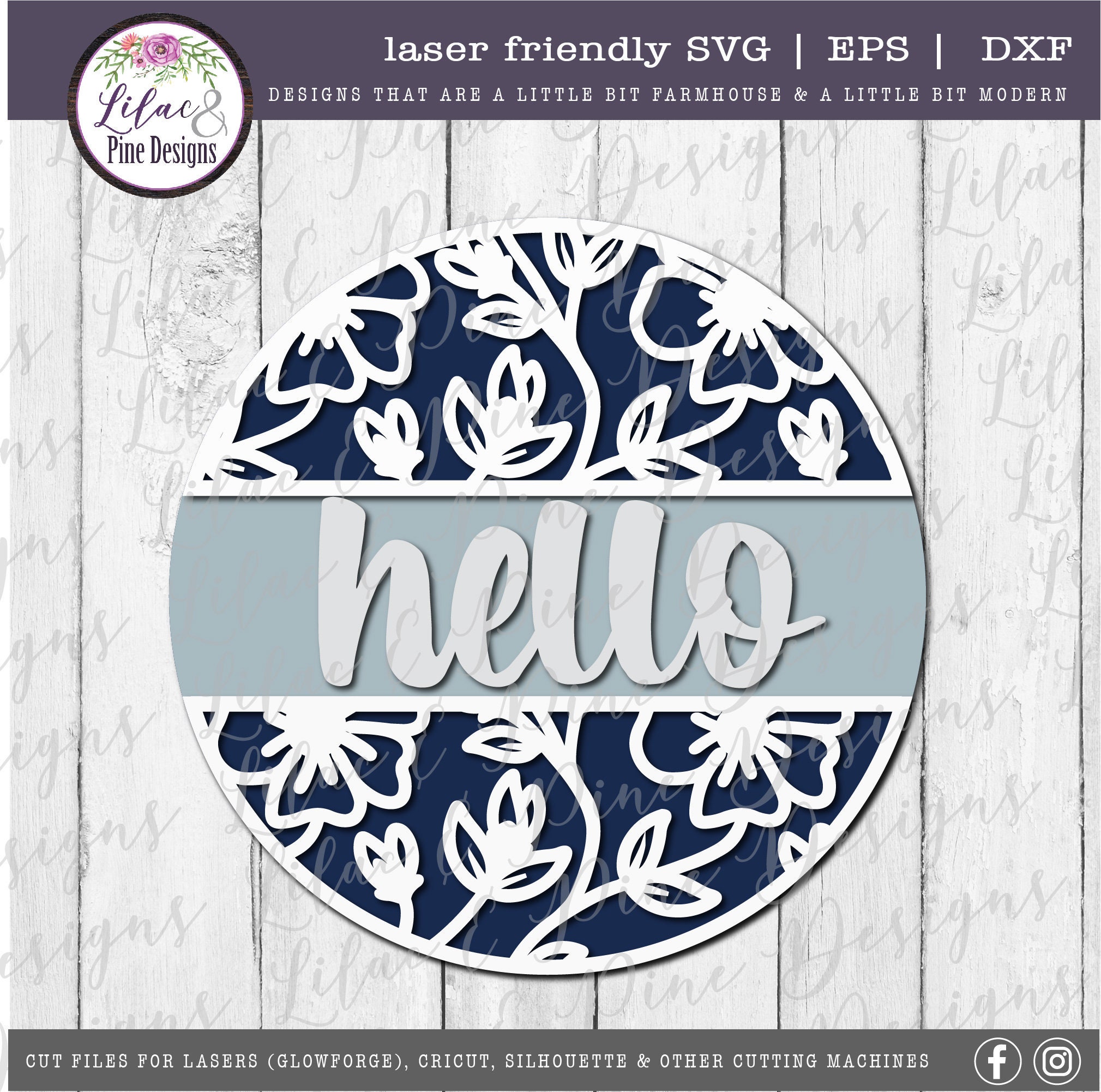 Hello floral sign, flower SVG, Welcome SVG, front door decor, round w…