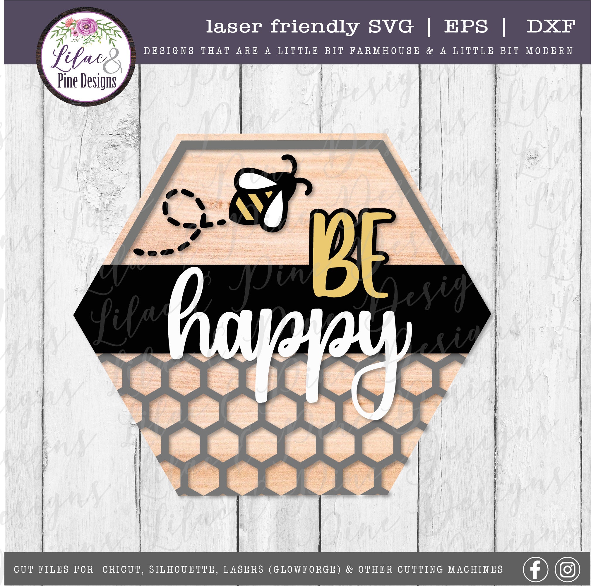 Be Happy Sign SVG, Spring Sign SVG, Bee SVG, Summer Decor Svg, Hexagon ...
