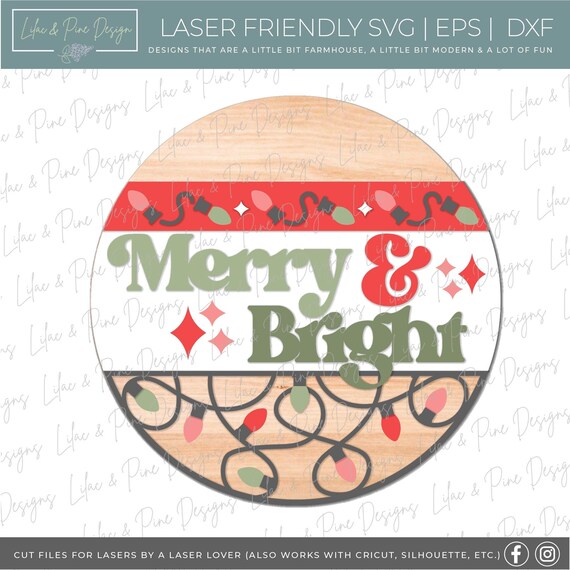 Merry and Bright Sign SVG Vintage Christmas Door Hanger - Etsy