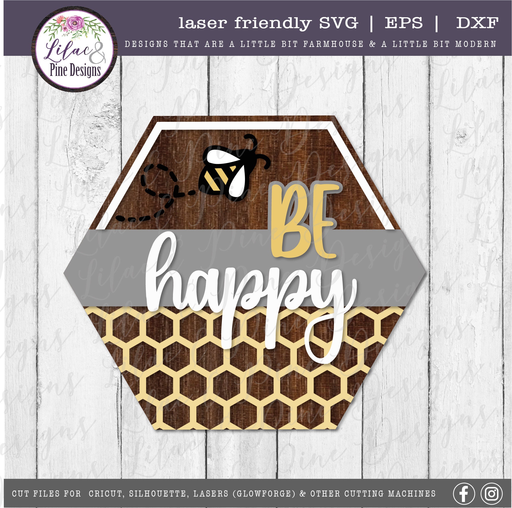 Be Happy Sign SVG, Spring Sign SVG, Bee SVG, Summer Decor Svg, Hexagon ...