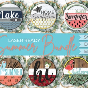 Bundle d'accroche-porte de bienvenue d'été, décoration de véranda d'été SVG, svg pastèque, svg abeille, svg fraise, fichiers Glowforge, fichier découpé au laser