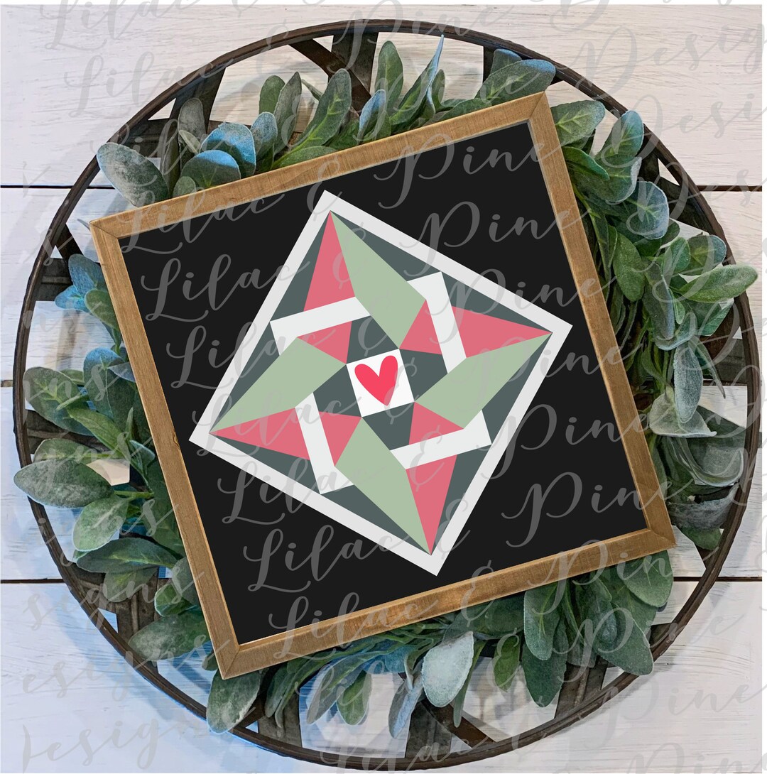 Barn Quilt Design SVG, Valentine Barn Quilt SVG, Heart Quilt Decor SVG