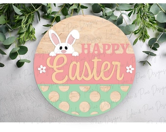 Happy Easter bunny round sign SVG, Easter door round SVG, bunny svg, spring SVG, farmhouse Easter decor, Glowforge Svg, laser cut file