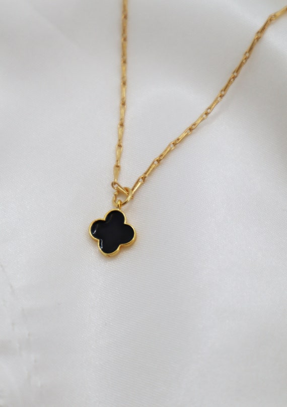 Black Clover Charm Necklace Enamel Pendant Charm Jewellery Etsy