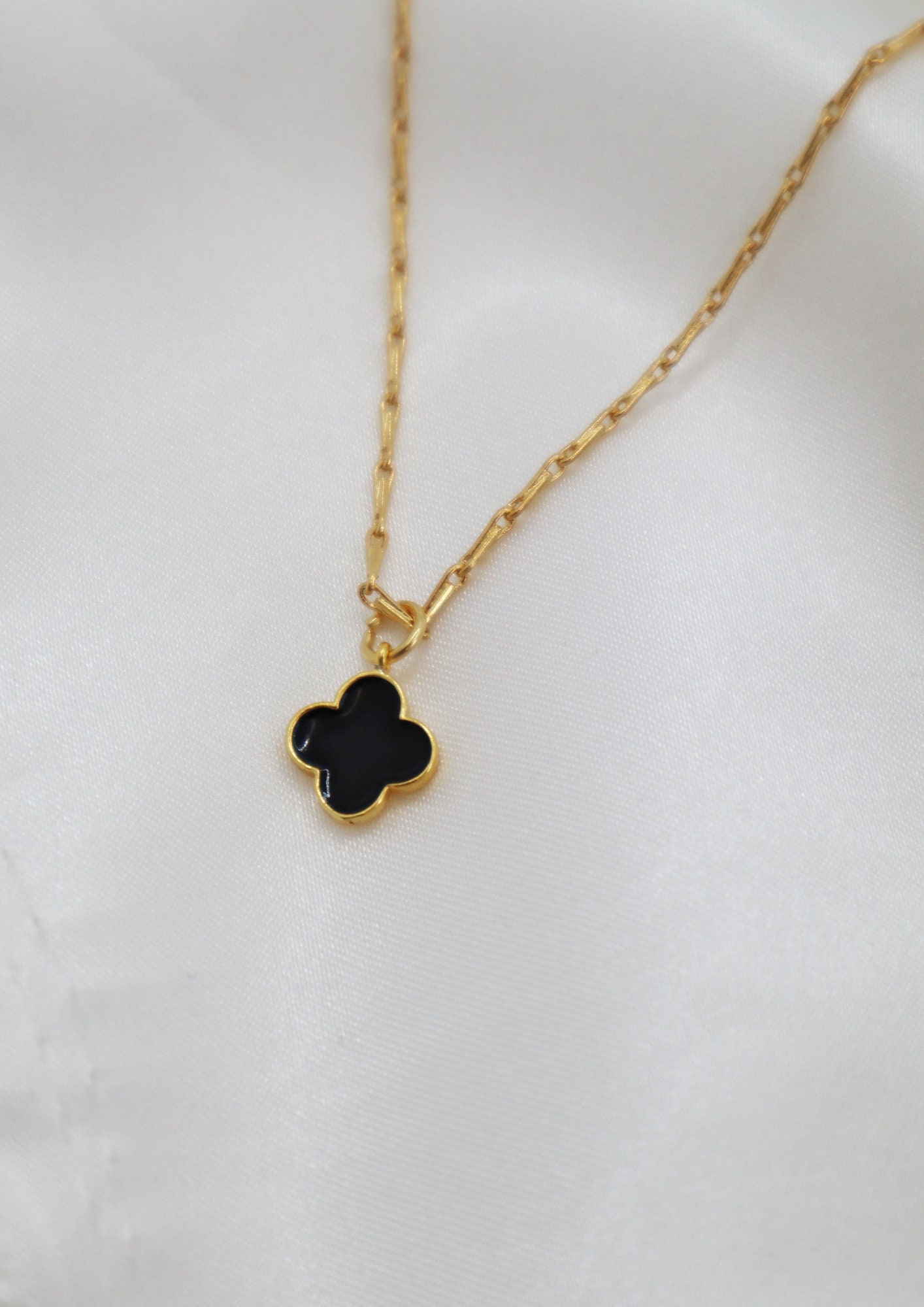Black Clover Charm Necklace Enamel Pendant Charm Jewellery Etsy