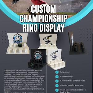 Custom 3D-Printed Championship Ring Display – Holds 8 Rings with Team Logo - Baseball - Softball