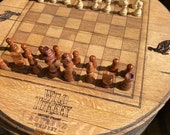 bourbon barrel chess set made from all real wood