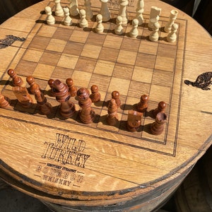 bourbon barrel head chess set made from all real wood