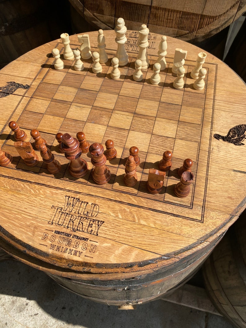 Wild turkey bourbon barrel chess set made shops from all real wood