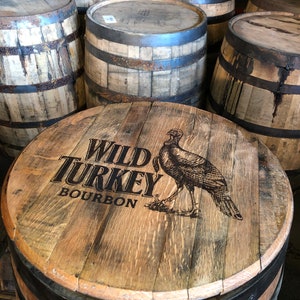 Laser etched wild turkey bourbon barrel head