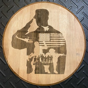 Military salute bourbon barrel head