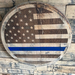 Patriotic  thin blue line  bourbon Barrel Gift for Him