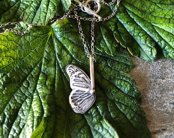 Sterling Silver Etched Butterfly Wing Pendant Necklace