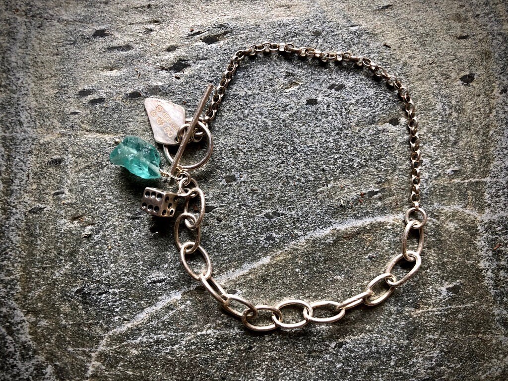 Vintage Silver Dice Chain Bracelet 925