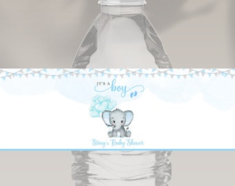 Editable Blue Elephant Baby Shower Water Bottle Label It's A Boy Baby Shower Elephant Water Bottle Label Printable Template Instant Download