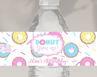 Editable Donut Grow up Juice Pouch Labels Doughnut Birthday Party ...