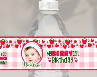 Editable Berry First Birthday Water Bottle Labels Berry 1st Birthday Water Bottle Labels Strawberry Party Favors Editable Template
