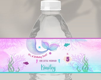 Editable Mermaid Water Bottle Labels Under The Sea Birthday Mermaid Water Bottle Labels Party Favors Instant Download