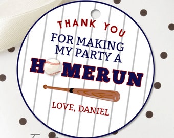 Bewerkbare bedankje voor honkballabel Honkbal kleine rookie ronde label sportfeestlabels Honkbaljongen Verjaardagsfeestje gunstlabel